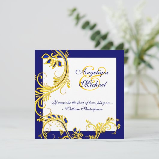 エレガントな青く黄色く白い結婚記念日 招待状 (スタンド正面)