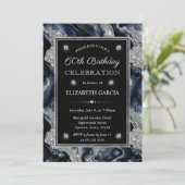 エレガントな青とシルバーグリッターアゲート60歳の誕生日 招待状 (スタンド正面)