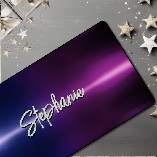 エレガントな青とピンクのオンブレ モノグラム デスクマット