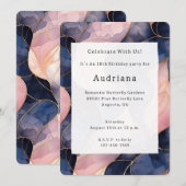 エレガントな青とピンクの抽象的な誕生日 招待状 (正面/裏面)