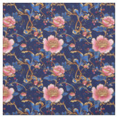 エレガントな青とピンクの花の七宝焼 ファブリック (見本)