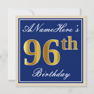 エレガントな青と偽の金のコーティングを施した、96歳の誕生日プレート + 名前 招待状