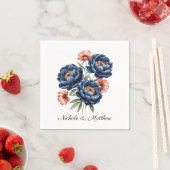 エレガントな青と焦橙の花のウェディング スタンダードカクテルナプキン (インサイチュ)