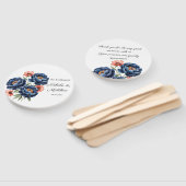 エレガントな青と焦橙の花のウェディング ハンドファン (組立なし)