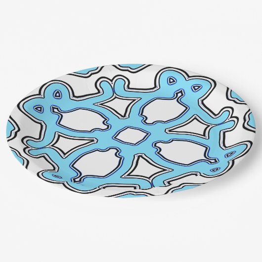 エレガントな青と白のクラシックデザイン ペーパープレート (アングル)