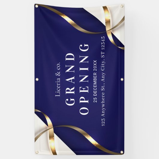 エレガントな青と白のグランドオープンのお祝い 横断幕 (縦)