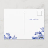エレガントな青と白のシノワズリーの花柄の感謝を込めて ポストカード (裏面)