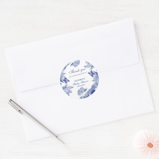 エレガントな青と白のシノワズリーデザインのサンキューギフト ラウンドシール (封筒)