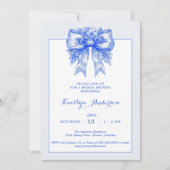 エレガントな青と白のシノワズリーブライダルシャワー 招待状 (正面)