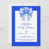 エレガントな青と白のシノワズリー ブライダルシャワー 招待状 (正面)