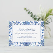 エレガントな青と白のシノワズリー 新しい住所 案内状 (スタンド正面)