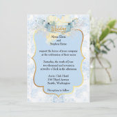 エレガントな青と白のシャンパン ウェディング 招待状 (スタンド正面)