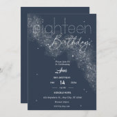 エレガントな青と白のスターダスト 18歳の誕生日パーティー 招待状 (正面/裏面)