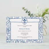エレガントな青と白のフルリ・ド・リスイベント招待状 招待状 (スタンド正面)