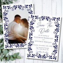 エレガントな青と白のメキシコ フィエスタ タラベラ フォト