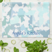 エレガントな青と白の抽象幾何学 キッチンタオル (折り畳み)