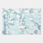 エレガントな青と白の抽象幾何学 キッチンタオル (横)