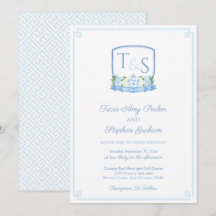 エレガントな青と白の水彩画のクレスト結婚式