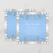 エレガントな青と白の洗礼 招待状 (正面/裏面)