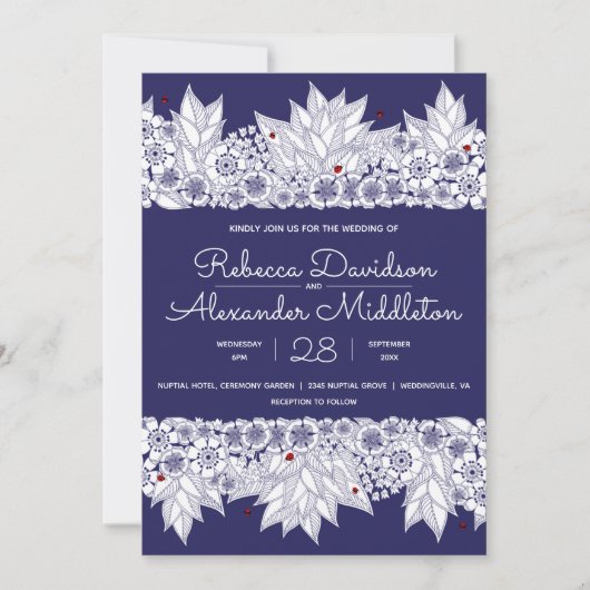 エレガントな青と白の結婚式 案内状 (正面)