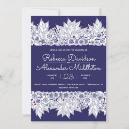 エレガントな青と白の結婚式 案内状