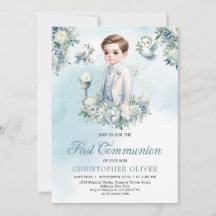 エレガントな青と白の花の賢い初聖体拝領