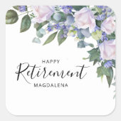 エレガントな青と白の花の退職パーティー スクエアシール (正面)