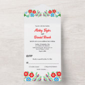 エレガントな青と赤のバラのボタニカル フラワー ウェディング オールインワン招待状 (内側)