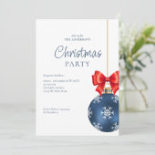エレガントな青と赤のボウクリスマスパーティー シーズンカード (スタンド正面)