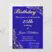 エレガントな青と金のタイポグラフィー カスタム誕生日 招待状 (正面)