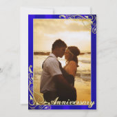 エレガントな青と金の写真付き周年記念 招待状 (正面)
