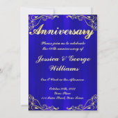 エレガントな青と金の写真付き周年記念 招待状 (裏面)