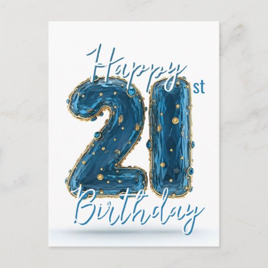 エレガントな青と金の宝石のような色彩に満ちた21歳の誕生日 ポストカード (正面)