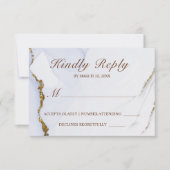 エレガントな青と金の抽象デザインの結婚式 出席返信カード 出欠カード (正面)