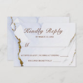 エレガントな青と金の抽象デザインの結婚式 出席返信カード 出欠カード (正面/裏面)