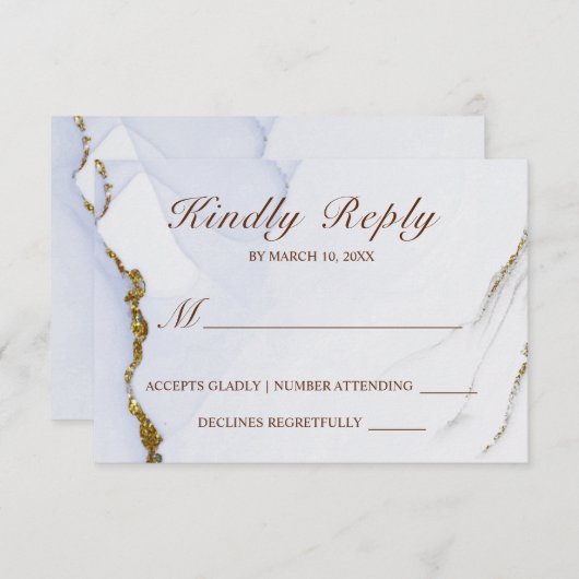 エレガントな青と金の抽象デザインの結婚式 出席返信カード 出欠カード (正面/裏面)