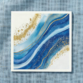 エレガントな青と金の水彩画 スタンダードカクテルナプキン