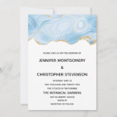 エレガントな青と金の瑪瑙の背景の結婚式 招待状 (正面)