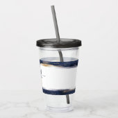 エレガントな青と金の筆致が施された アクリルタンブラー (左)