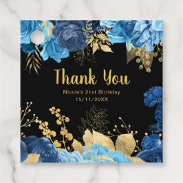 エレガントな青と金の花の誕生日パーティー フェイバータグ