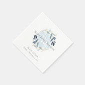 エレガントな青と金の葉のリース ブライダルシャワー スタンダードカクテルナプキン (角)