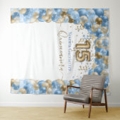 エレガントな青と金の風船アーチのキンセアニエラ タペストリー (インサイチュ(横))