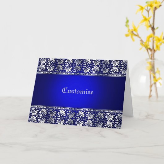 エレガントな青と銀のカスタマイズ可能 カード (黄色い花)