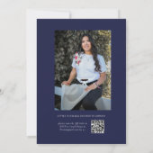 エレガントな青と銀のグリッターの写真キンセアニエラ 招待状 (裏面)