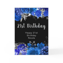 エレガントな青と銀の花 誕生日パーティー