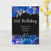 エレガントな青と銀の花 誕生日パーティー カード (黄色い花)