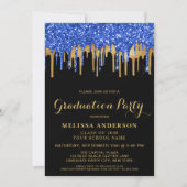 エレガントな青と黒と金のグリッターの卒業式招待状 招待状 (正面)