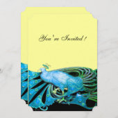 エレガントな青と黒の孔雀 招待状 (正面/裏面)