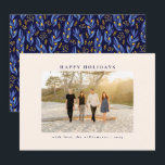 エレガントな青と黒の植物の花のユニークな写真 シーズンカード<br><div class="desc">この「ハッピーホリデー」の家族写真の挨</div>
