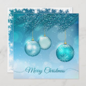 エレガントな青のクリスマスオーナメントの招待状 招待状 (正面/裏面)